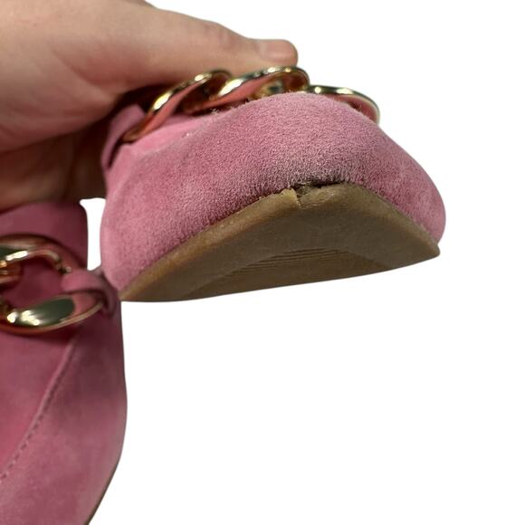 Steve Madden Chunky Gold Chain Pointed Toe Mule Barbie Pink Suede Size 6.5 - Picture 9 of 16